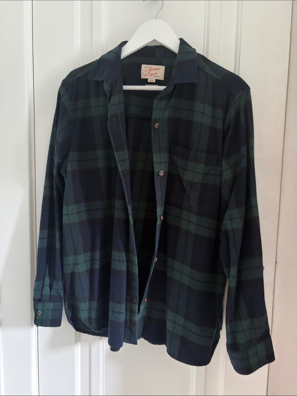 NWOT Marine Layer • The Relaxed Cotton Shirt Navy and Green (Size M)
